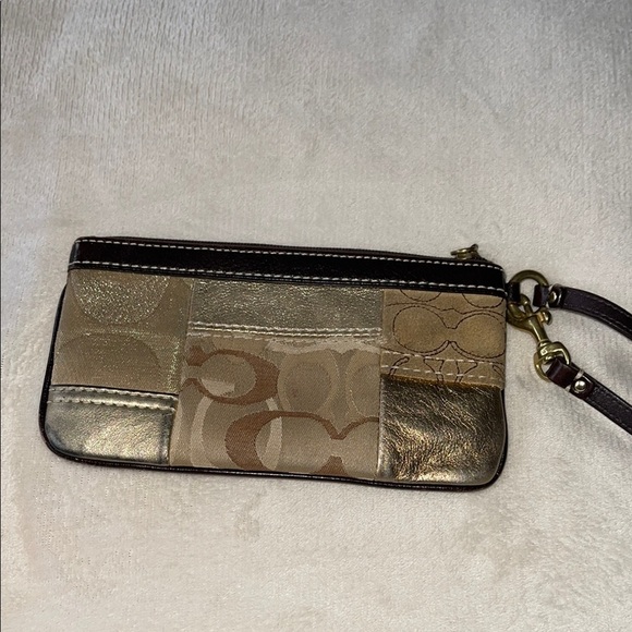 Coach Gold and Brown Wristlet - Picture 4 of 9